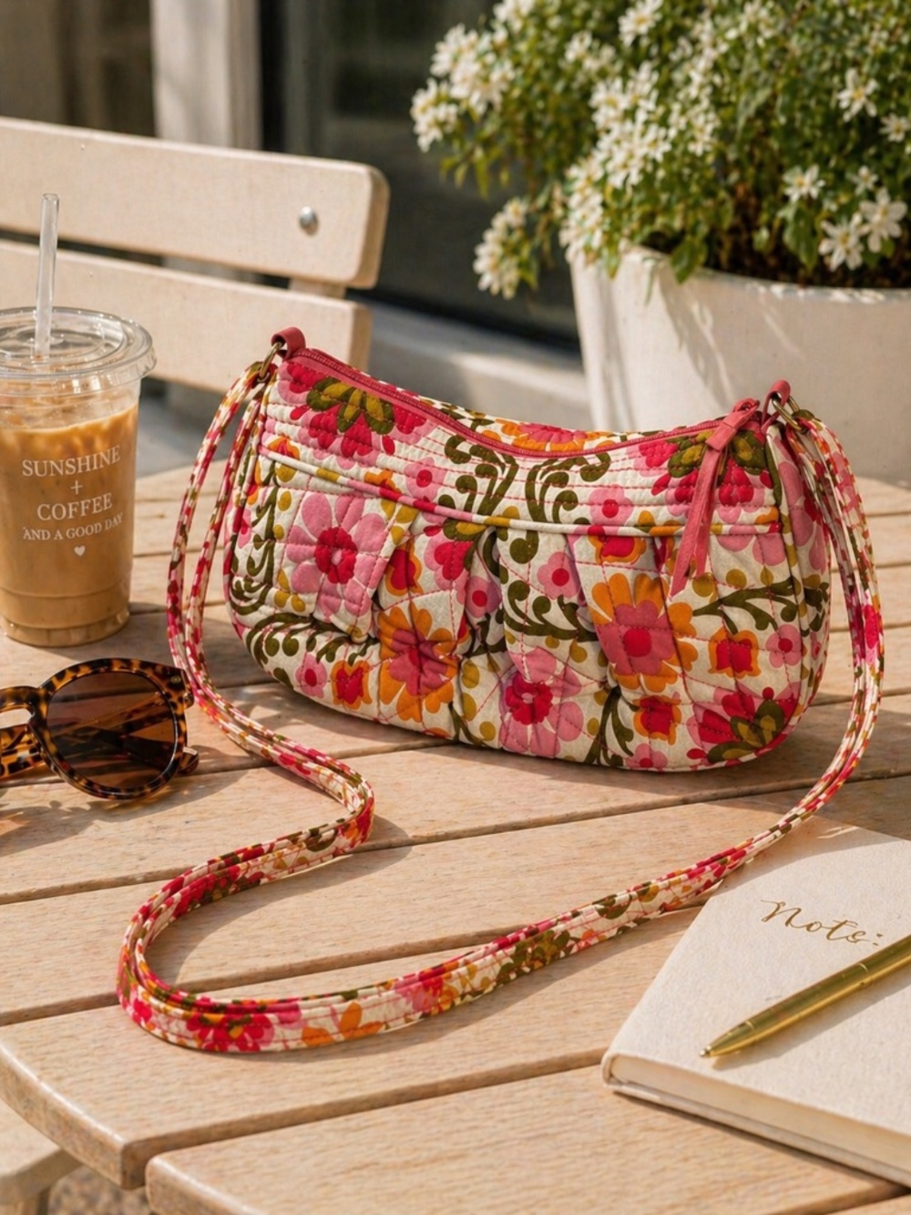 Vera Bradley Quilted Floral Mini Shoulder Bag Crossbody Pink Orange